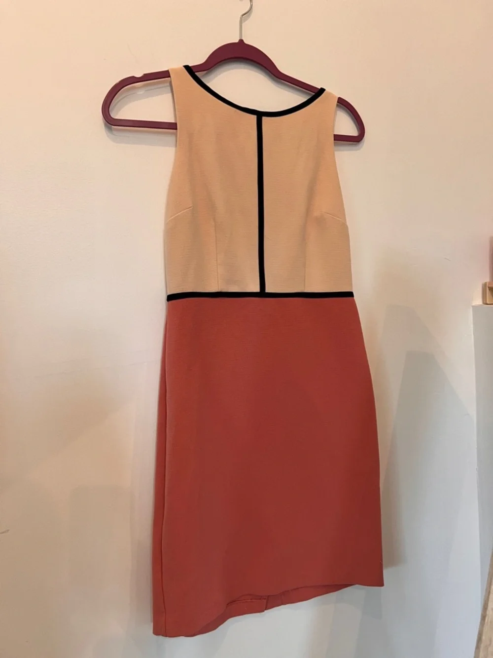 LOFT Two-Tone Pencil Dress in Peach & Coral with Black Trim 0
